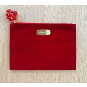 MAC Cosmetics Red Makeup Bag Travel Pouch Velvet Mini Clutch 8” X 5.75”